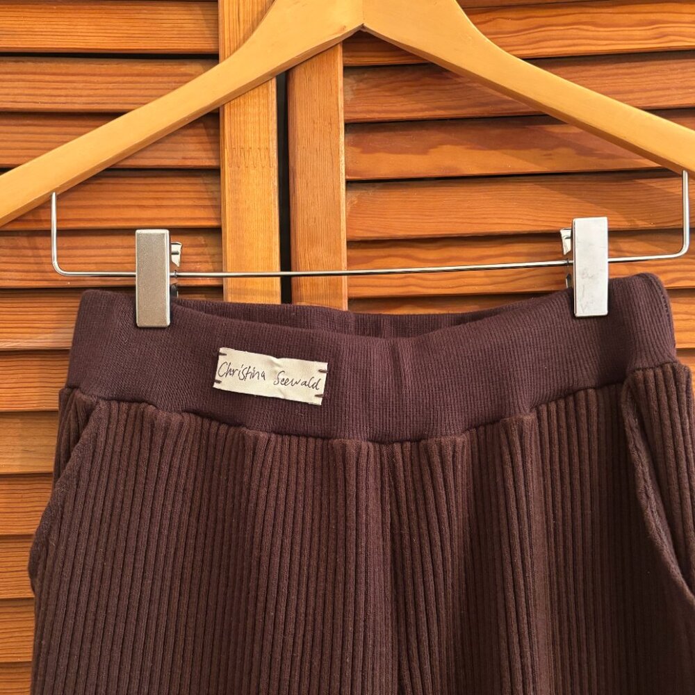 Christina Seewald Flared Ribbed Cotton Lounge Brown Pants Size Medium